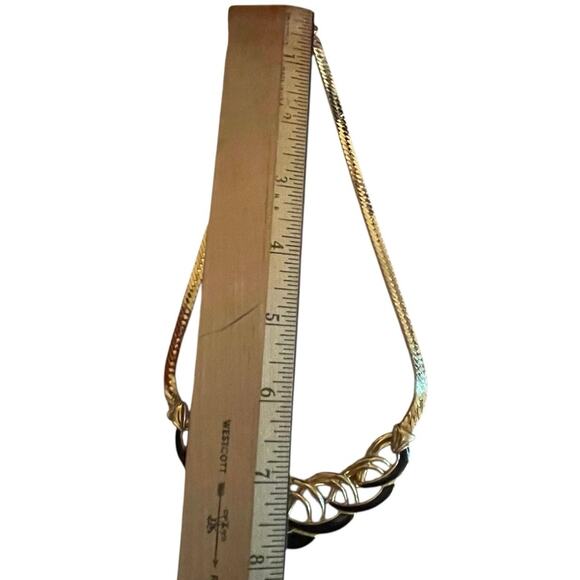 Vintage Trifari Statement Gold Tone Black Enamel Serpentine Choker Necklace - Picture 10 of 15